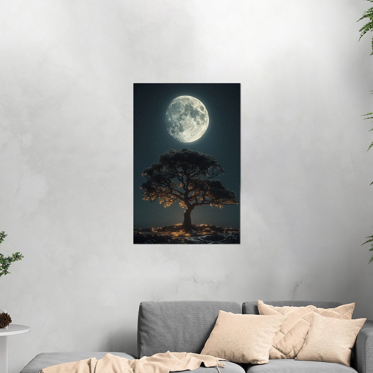 Perfect Isolated Tree with Moon at Night - Moonlit Serenity