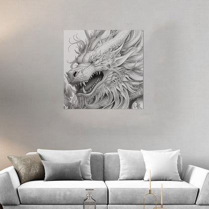 Pencil Drawing Style of Asian Dragon Head - Mythical Dragon: Intricate Allure