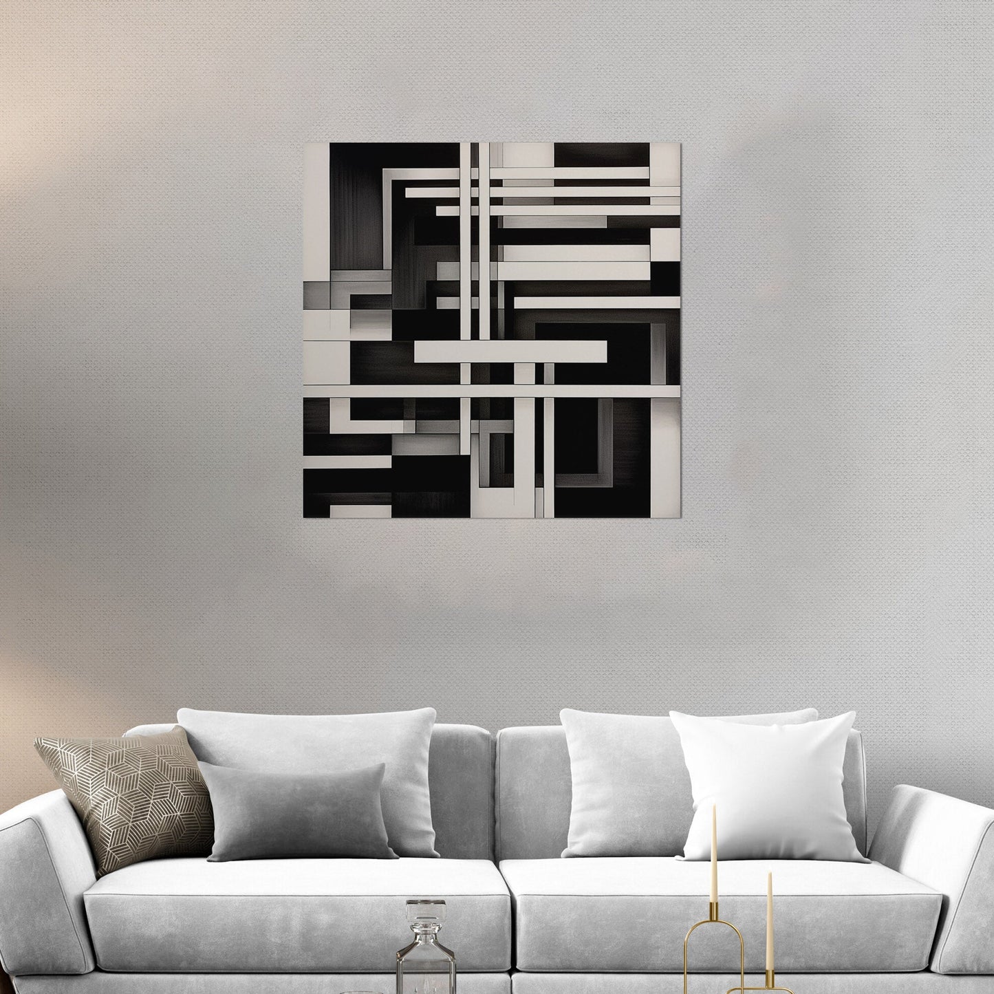 Black and White Geometric Abstract Painting - Sleek Serenity