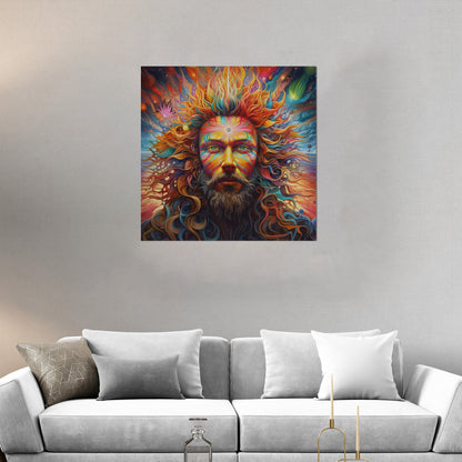 Psychedelic portrait of Oden with flowing rainbow hair