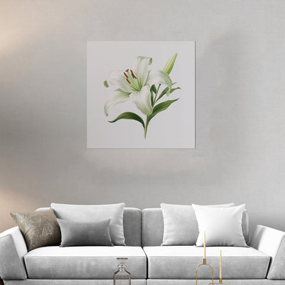 Painting of a Single Lily Highly Detailed on White Background - Lily Elegance