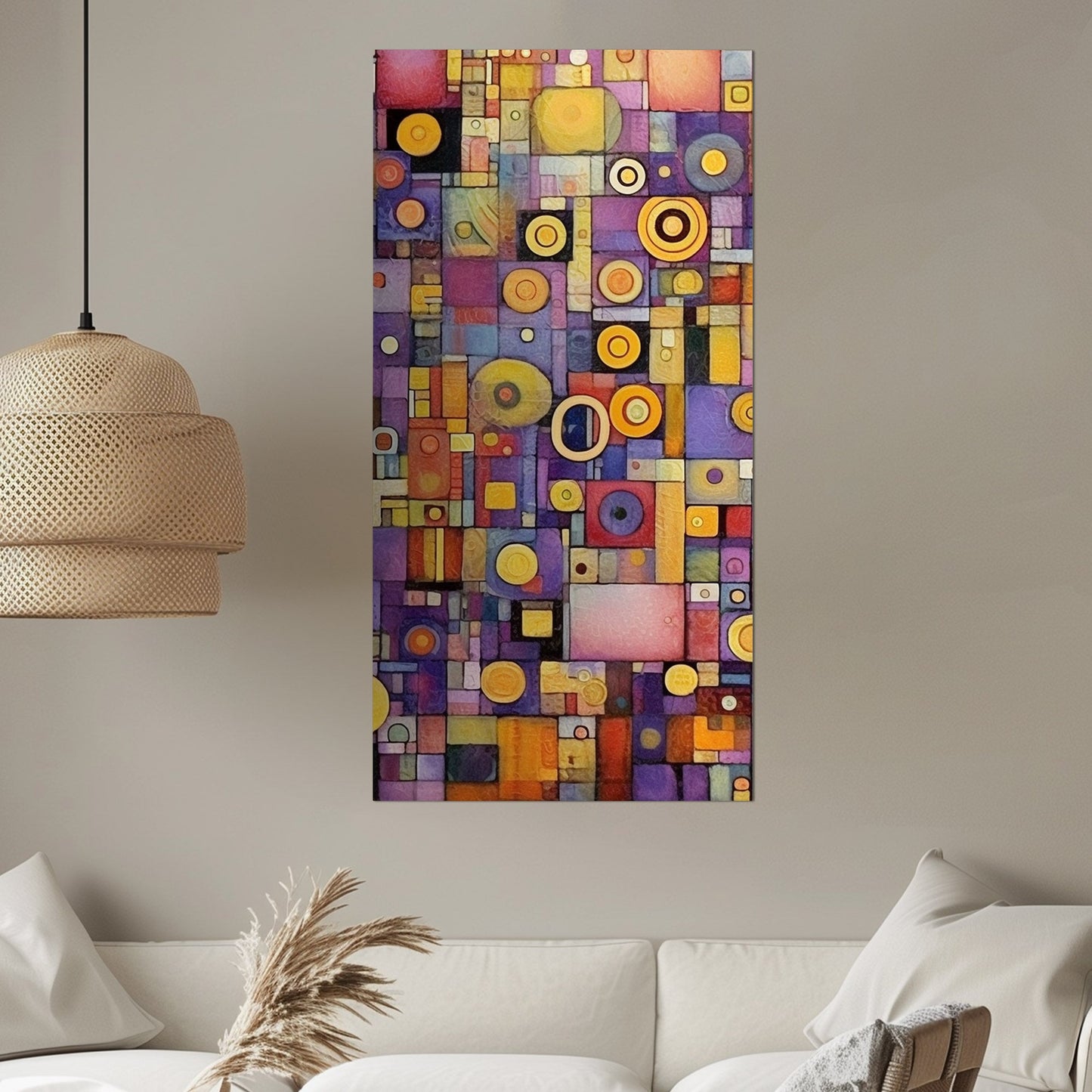 Craft Style Geometric Abstract Art Painting - Whimsical Mosaic Symphony