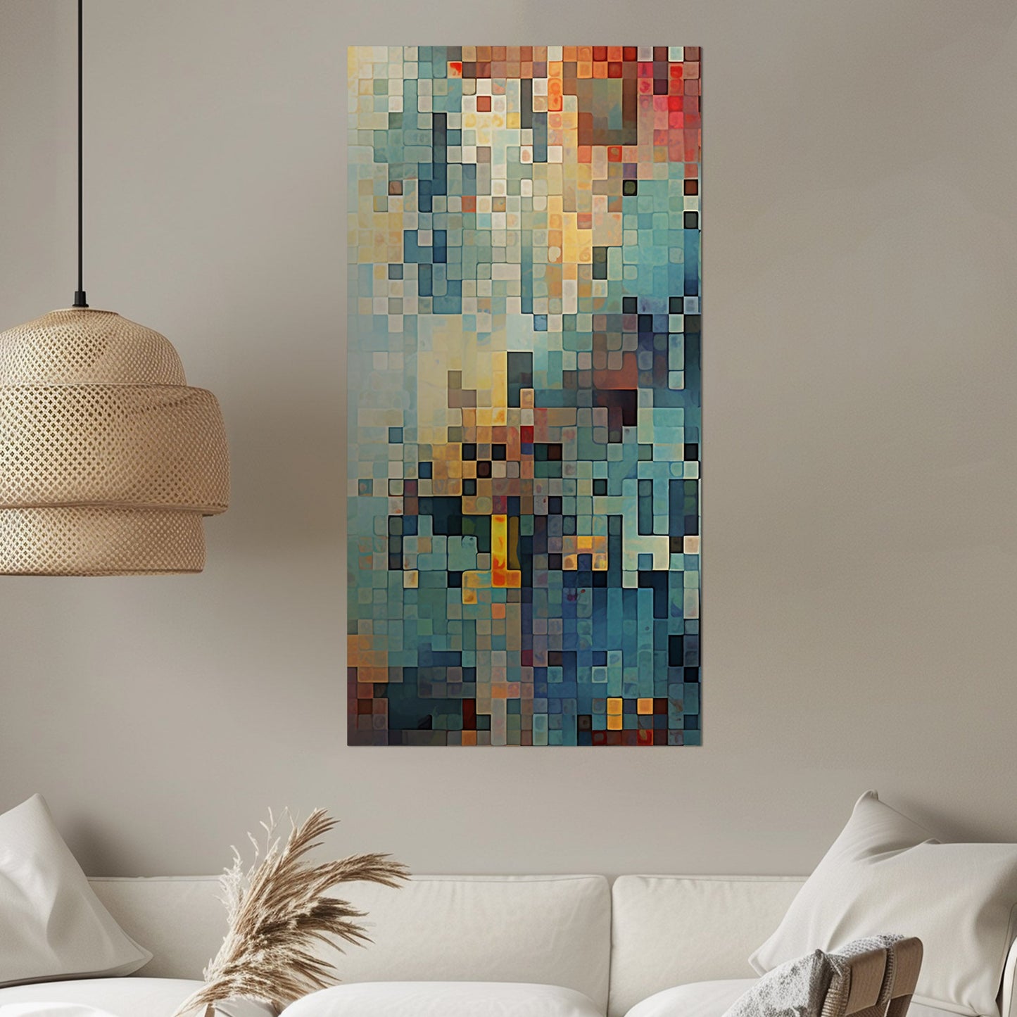 Abstract Geometric Squares Painting - Digital Retro Geometric Mosaic Art