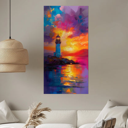 Tranquil ocean lighthouse at sunset - Serenity Reflects Hope