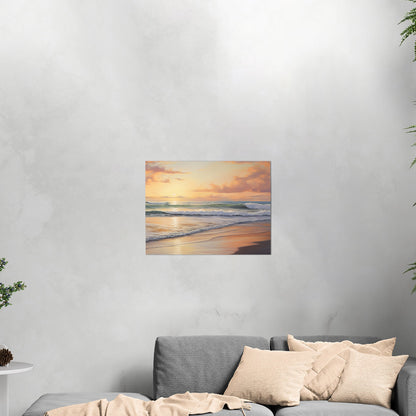 Coastal Beach Painting at Sunset - Golden Coast Sunset Serenity