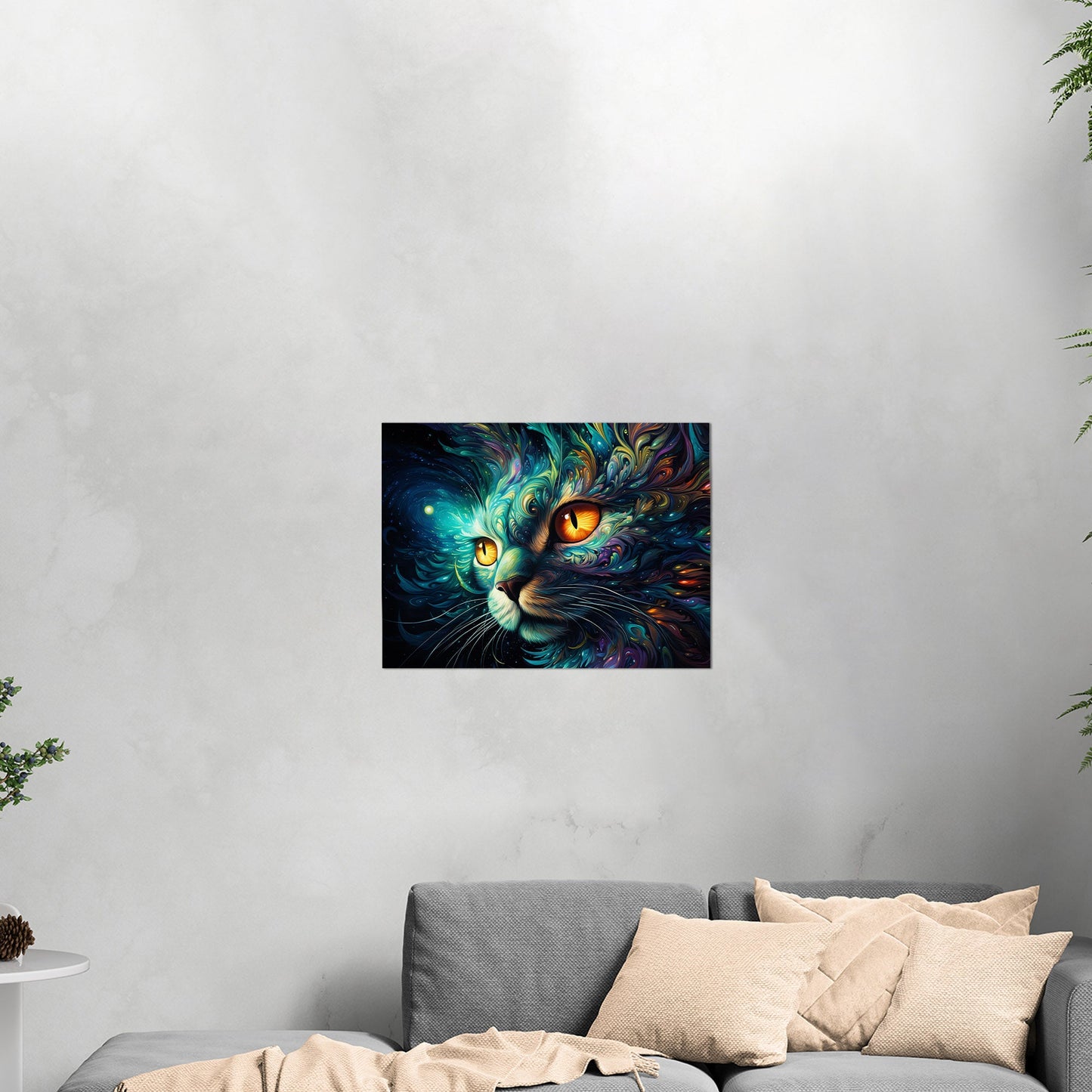 Psychedelic black cat portrait exuding mystery - Cosmic Enchantment