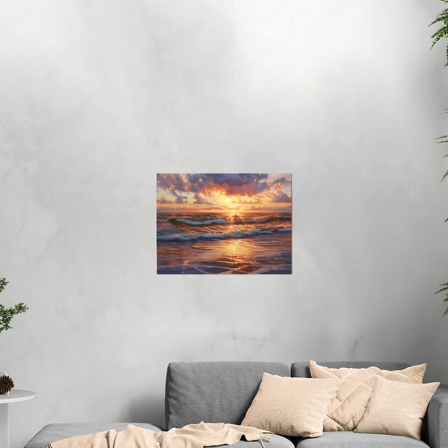 Seascape art piece capturing coastal tranquility - Coastal serenity Sunset Bliss