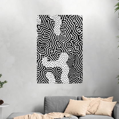 Dynamic abstract black and white brain coral texture print - Mesmerizing Monochrome Wavelengths