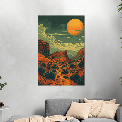 Red Rocks Desert Stylized Illustration - Red Reverie