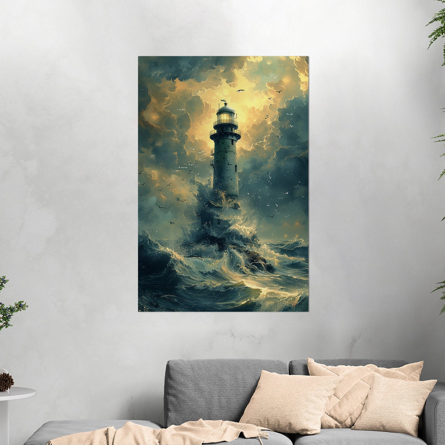 Handmade coastal lighthouse artwork - Illuminated Tranquility