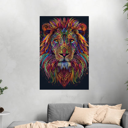 Multicolor Vibrant Digital Drawing of Majestic Lion Face - Lion's Vibrant Mandala Dance