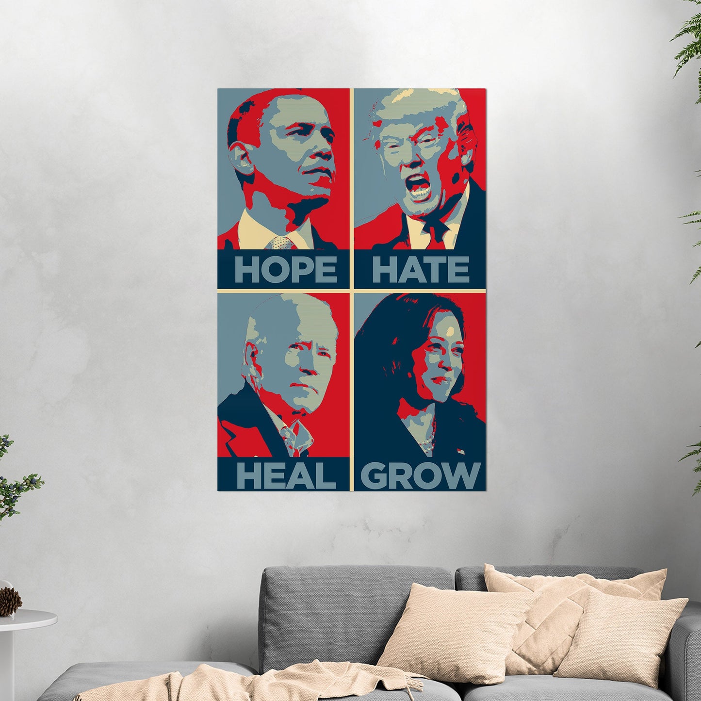 Obama, Trump, Biden, Harris - Hope, Hate, Heal, Grow Hope-style Poster 2024 Presidential Election