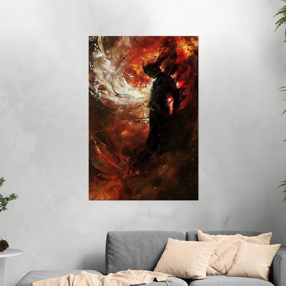 Digital Art Demonic figure in a swirl of fire - Swanland's Existential Awakening