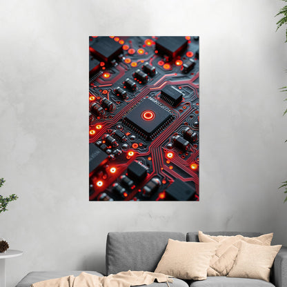 3d Digital art render of a future tech motherboard - Emerald Circuitry: Red Pulse