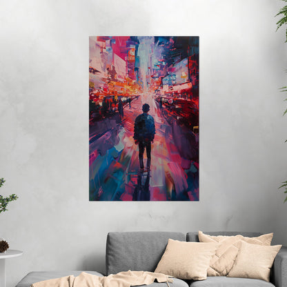 Impressionistic Painting of Modern City in Vibrant Pinks and Blues - Embrace the Vision