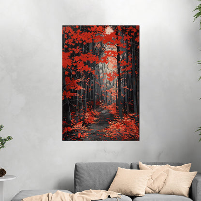 Japanese red maple grove, golden rays, handmade - Elevate Your Space