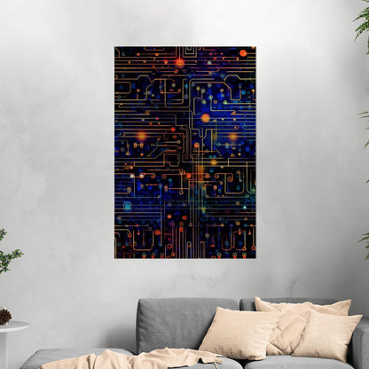 Impressionistic Circuit Board Painting - Binary Circuitry Revival