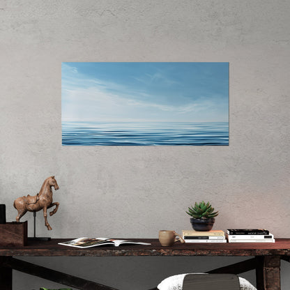 Minimalist abstract brush stroke painting of ocean and blue sky - Tranquil Serenity