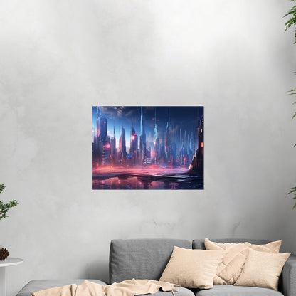 Painting of a Futuristic Cyberpunk City Skyline - Neon Metropolis Glow