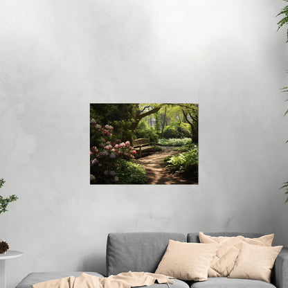 Tranquil oasis moss-covered garden path blooming azaleas serene ambience - Enchanted Garden Secluded Hideaway