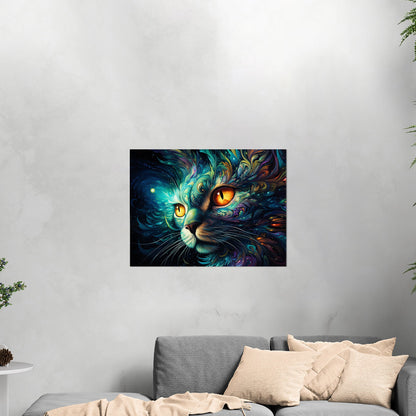 Psychedelic black cat portrait exuding mystery - Cosmic Enchantment