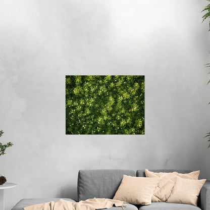 Stunning wall art with lush greens and tiny wildflowers - Enchanted Oasis