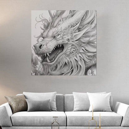 Pencil Drawing Style of Asian Dragon Head - Mythical Dragon: Intricate Allure