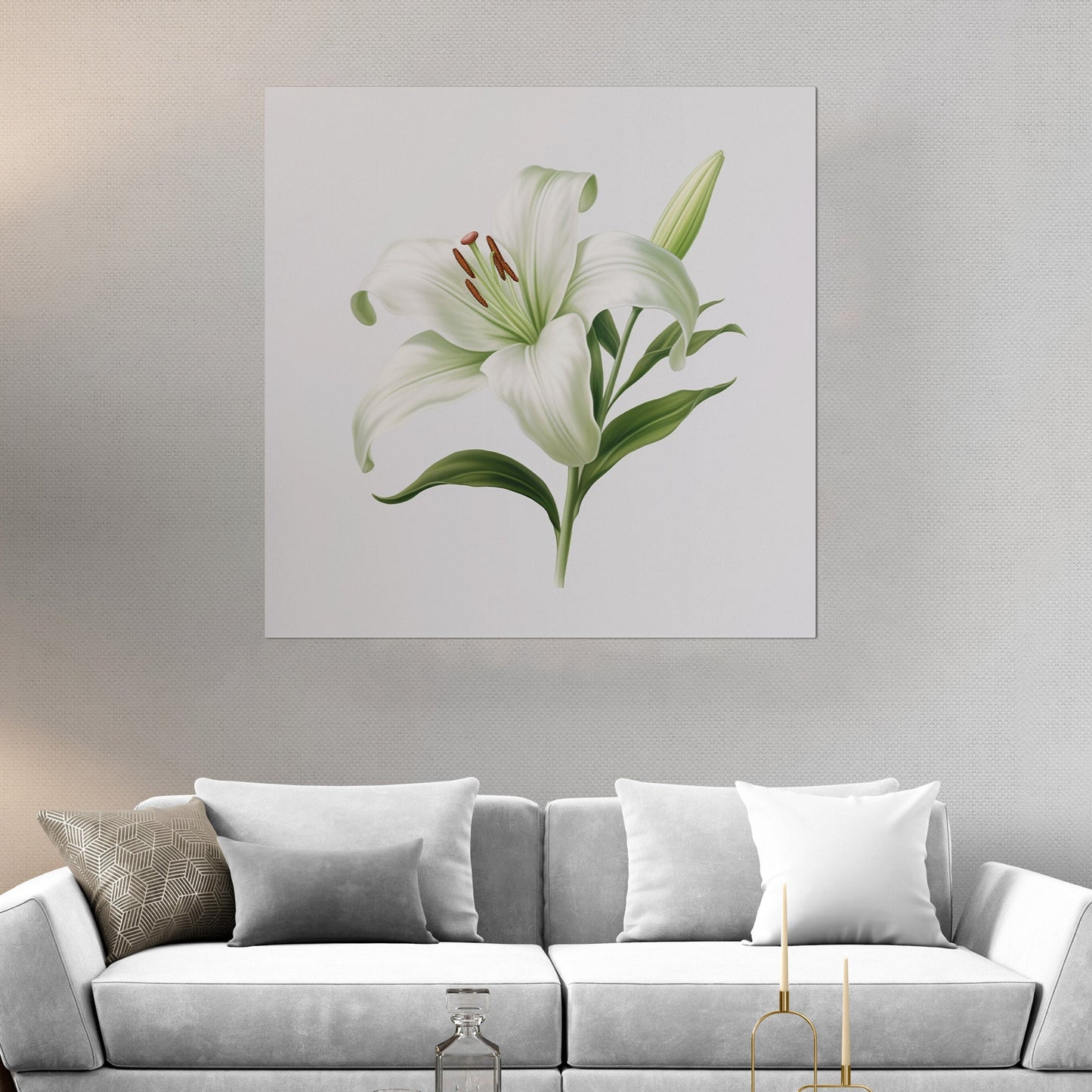 Painting of a Single Lily Highly Detailed on White Background - Lily Elegance