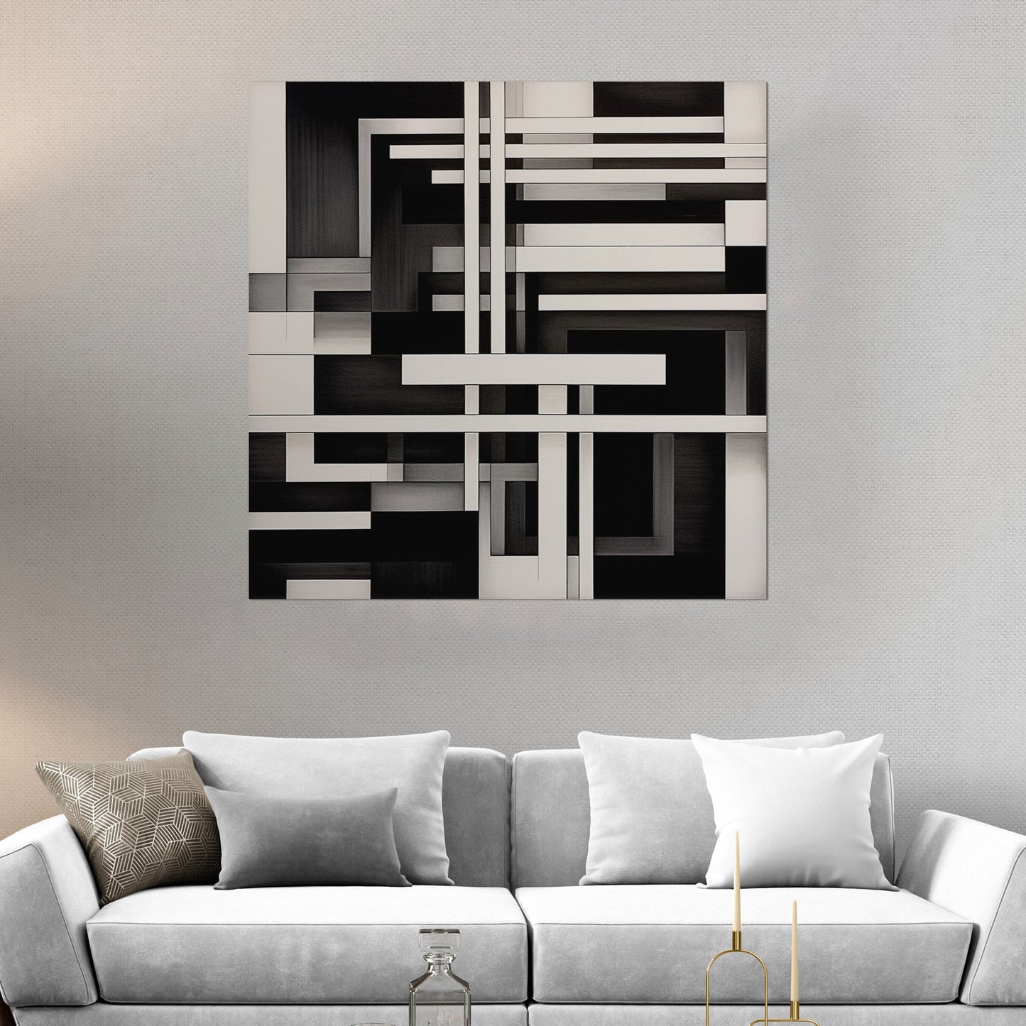 Black and White Geometric Abstract Painting - Sleek Serenity