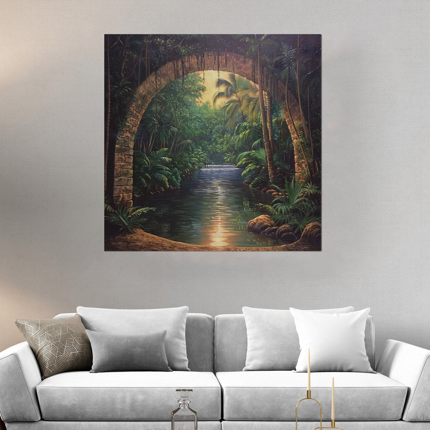 Painting of Archway Tunnel Looking Out at Jungle River - Enchanted Water View