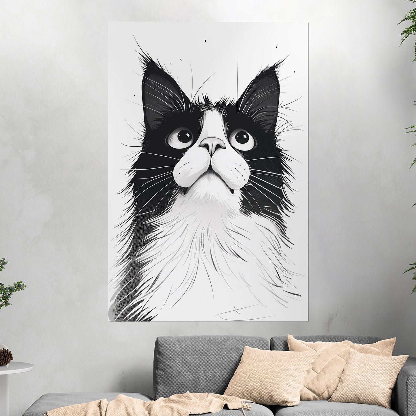 Black and White Cat Pencil Drawing - Curious Cat's Monochrome Gaze