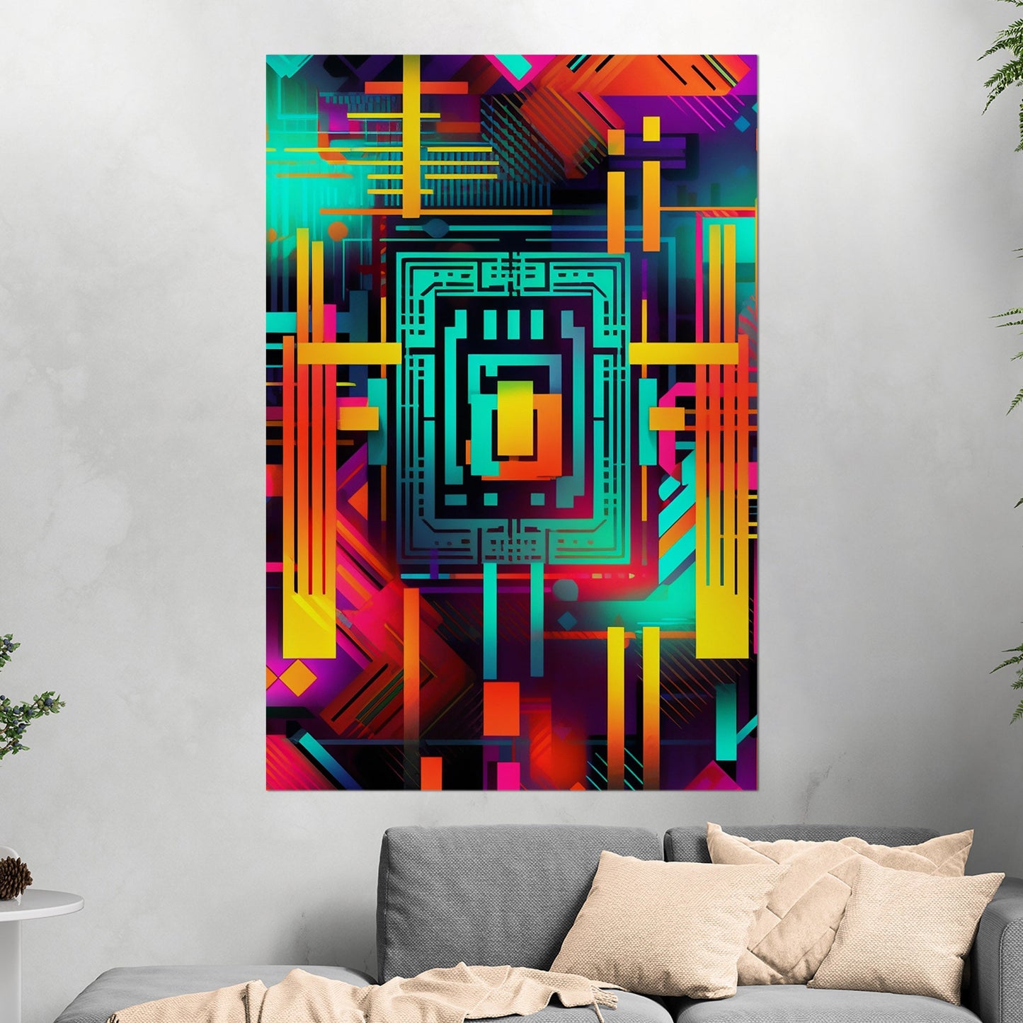 Retro Art Deco Inspired Abstract Digital Render - Neon Galactic Rhythm