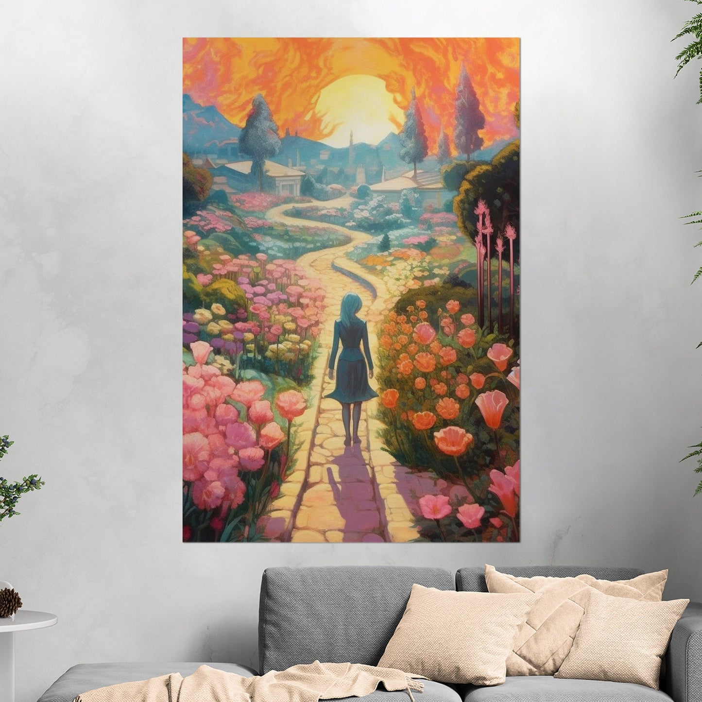 Child's Room Whimsical Fairytale Watercolor Landscape - Enchanted Floral Pathways