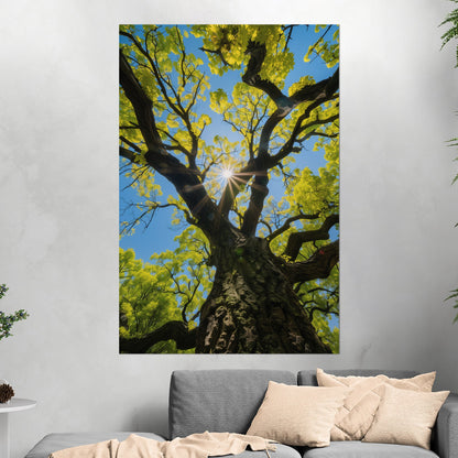 Photorealistic Tree Trunk View of Tree and Sky - Tranquil Vitality: Sunlit Tree Dream