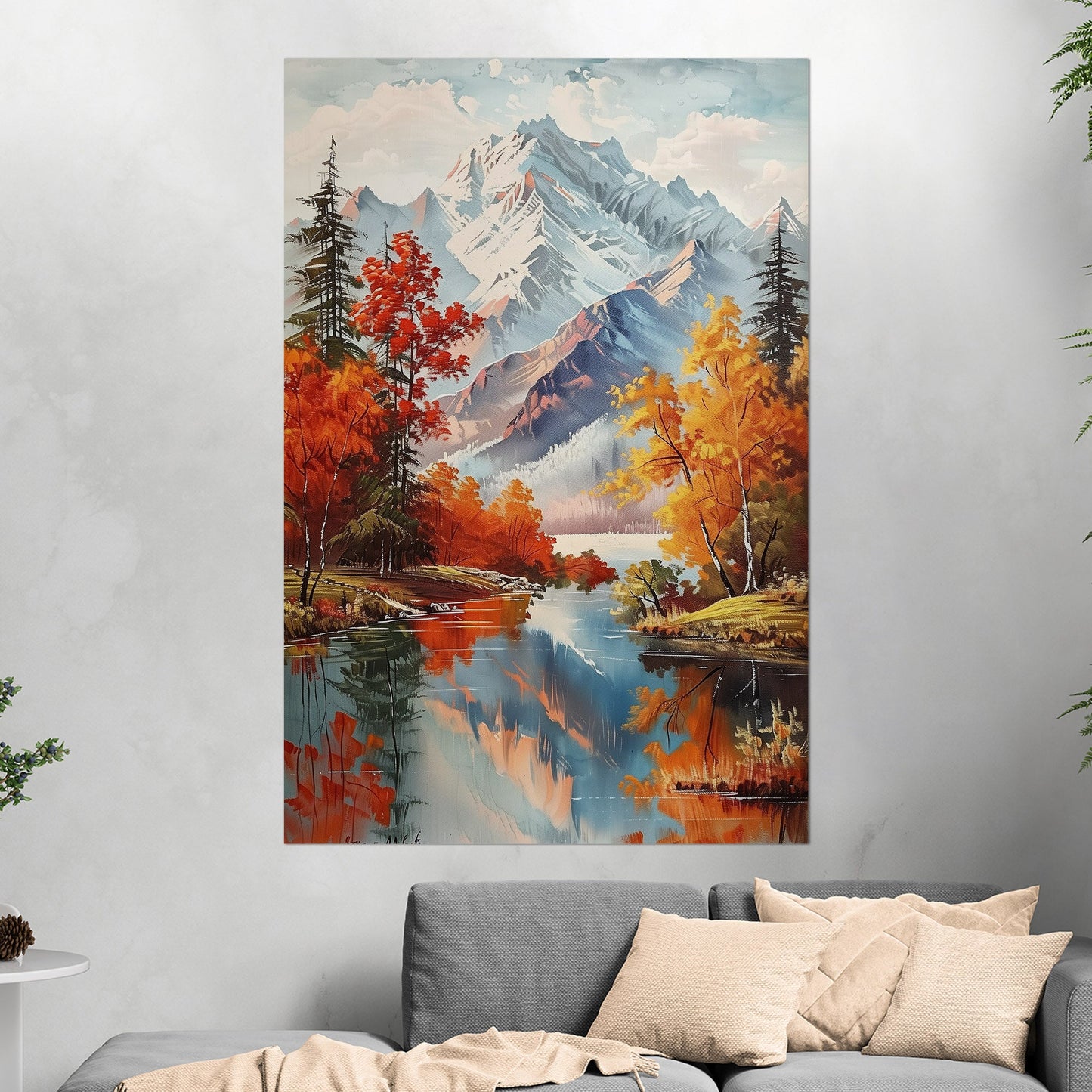 Vintage Mountain Landscape Painting - Enchanted Wilderness Retreat