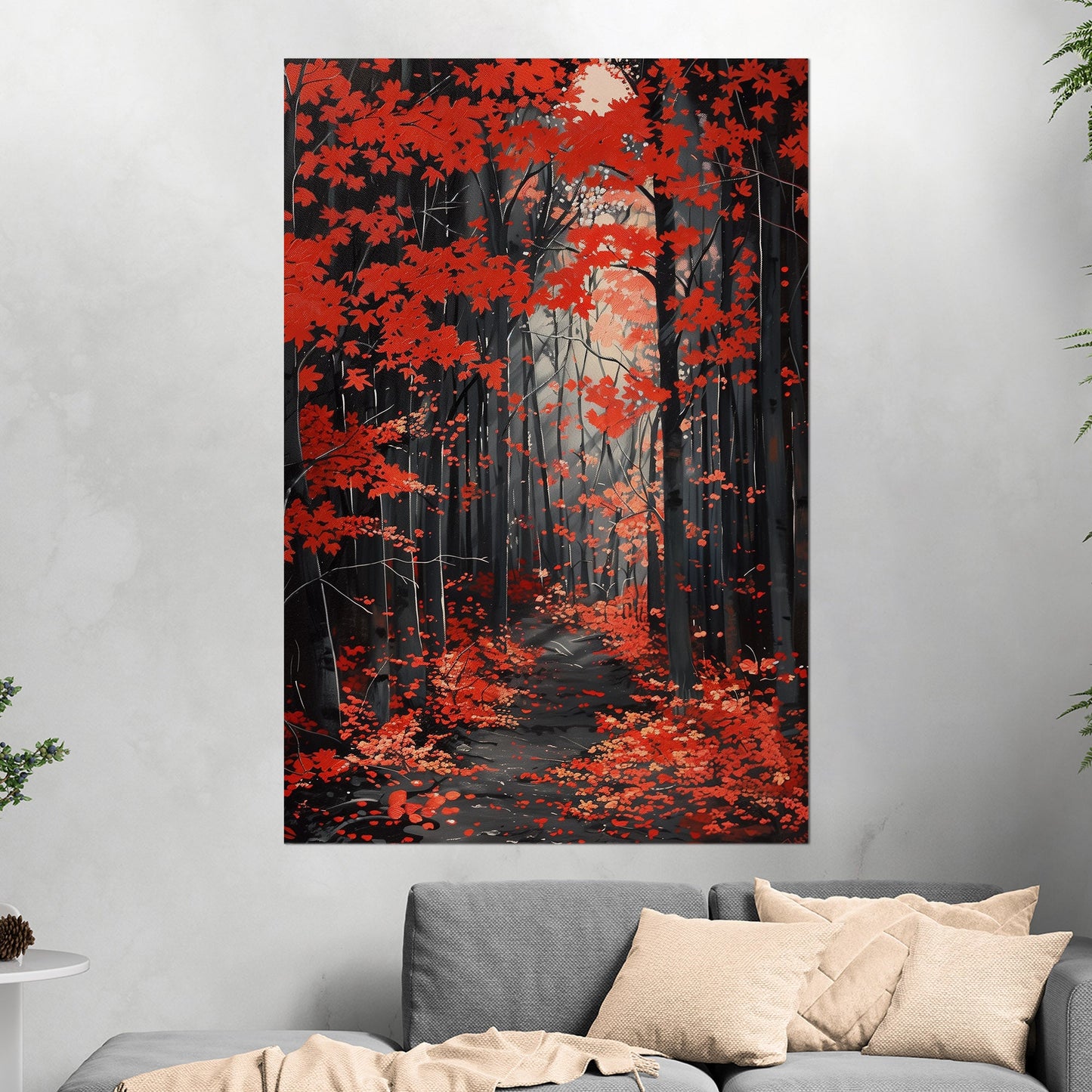 Japanese red maple grove, golden rays, handmade - Elevate Your Space