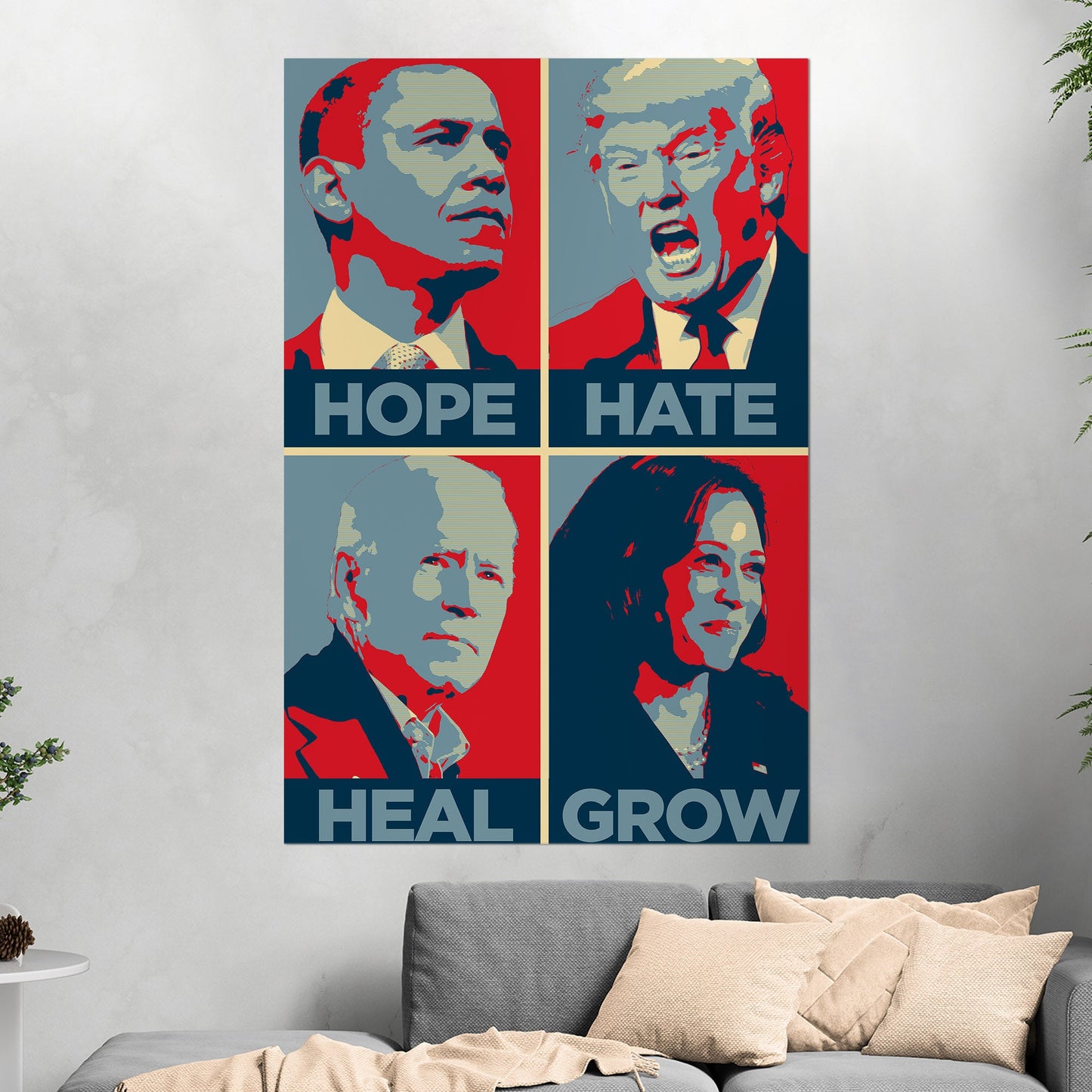 Obama, Trump, Biden, Harris - Hope, Hate, Heal, Grow Hope-style Poster 2024 Presidential Election