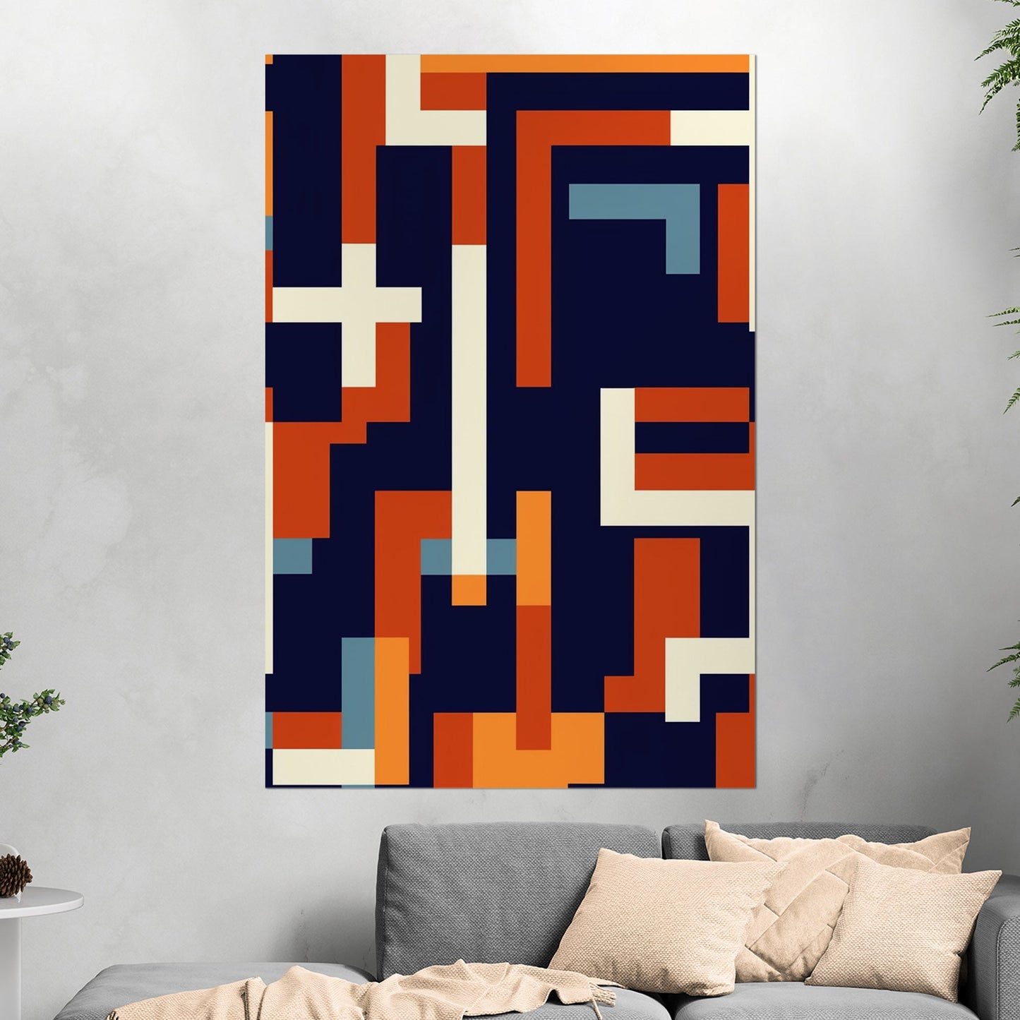 Geometric abstract wall art in blue and gold - Zenith Bliss