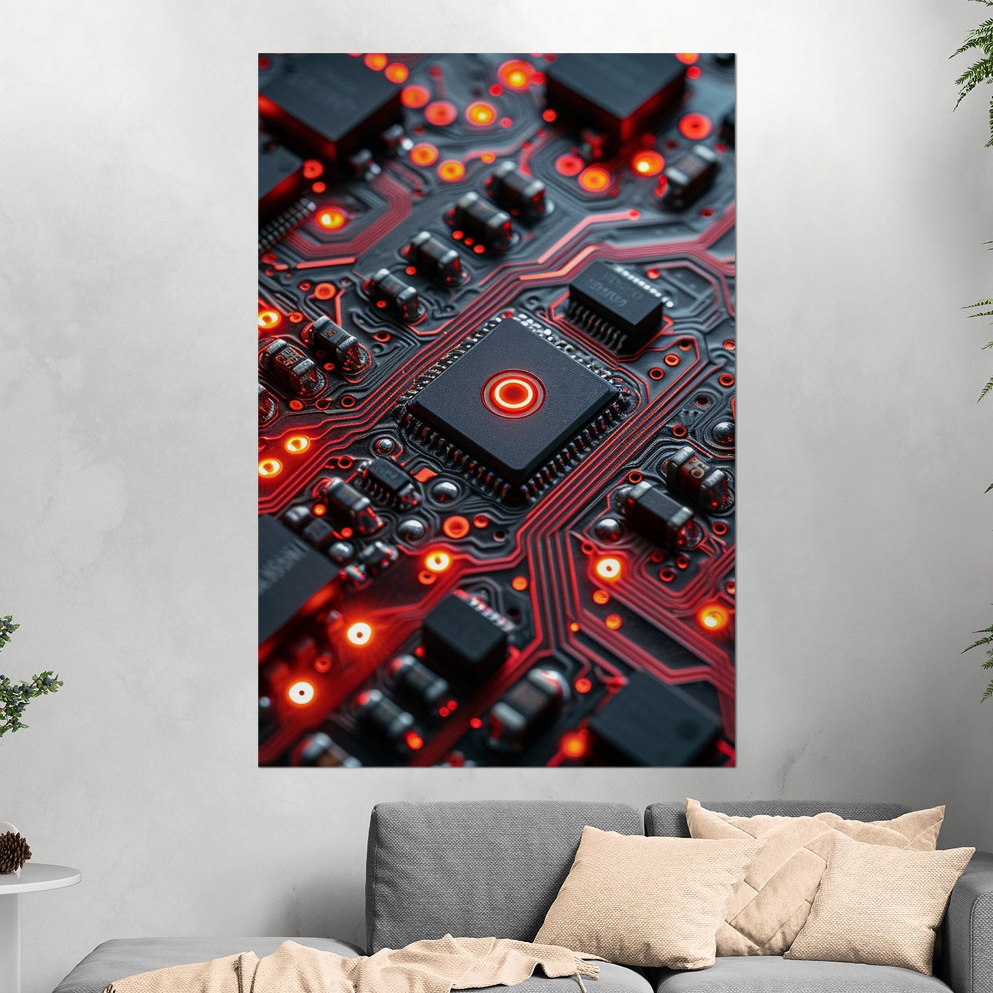 3d Digital art render of a future tech motherboard - Emerald Circuitry: Red Pulse