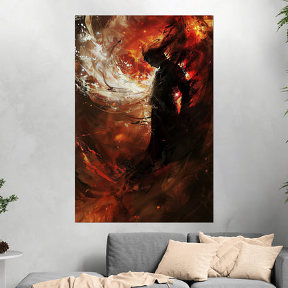 Digital Art Demonic figure in a swirl of fire - Swanland's Existential Awakening