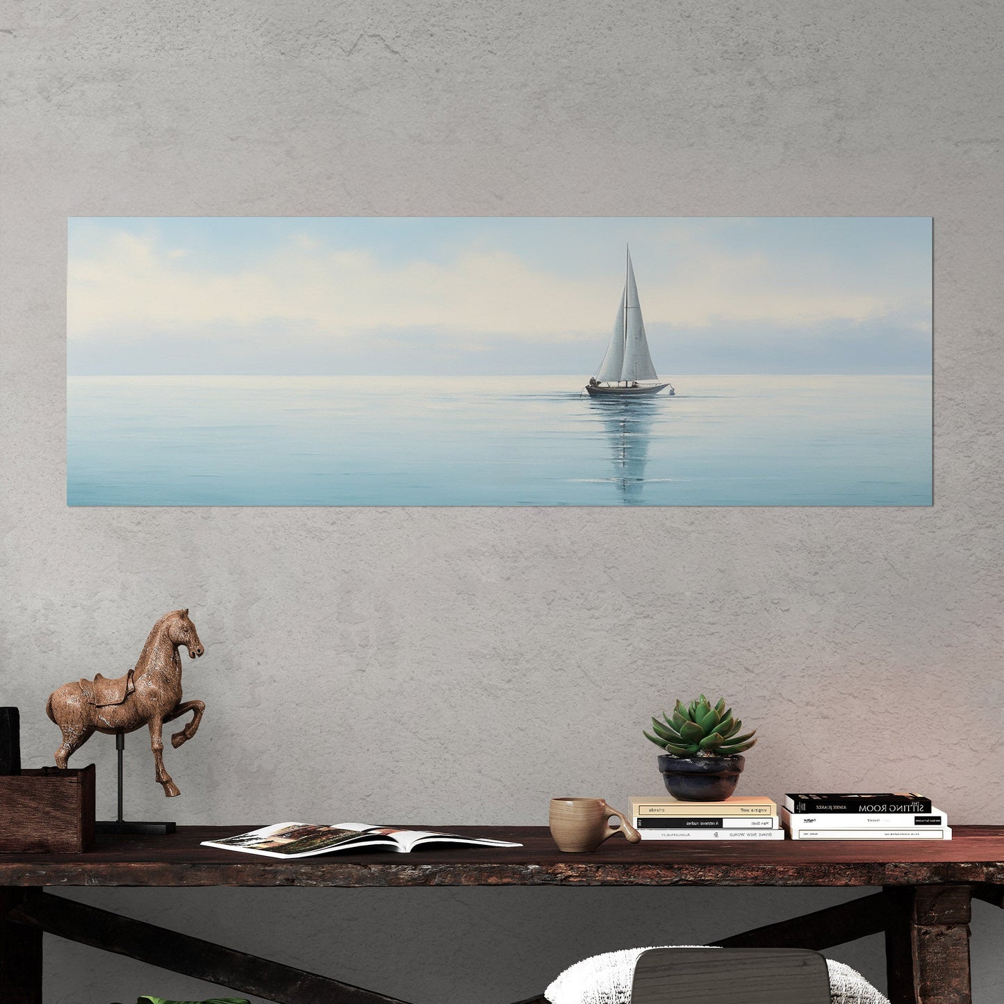 Tranquil seascape with solitary sailboat - Peaceful Horizon