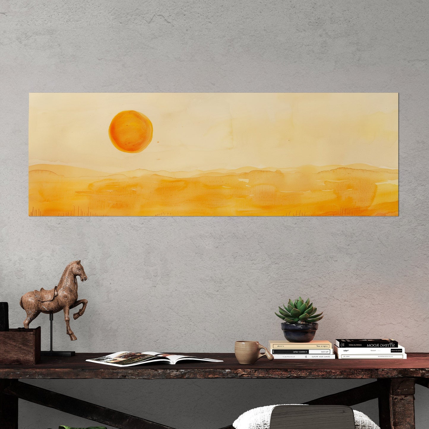 Tranquil desert vista in watercolor - Sunset Serenity