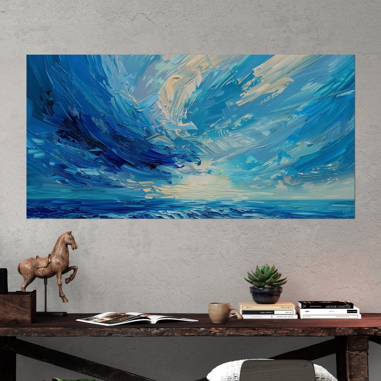 Elevate your space with this mesmerizing - Vibrant Abstract Ocean Brushstroke Art