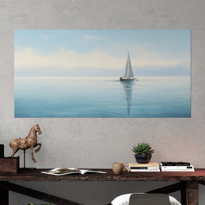 Tranquil seascape with solitary sailboat - Peaceful Horizon