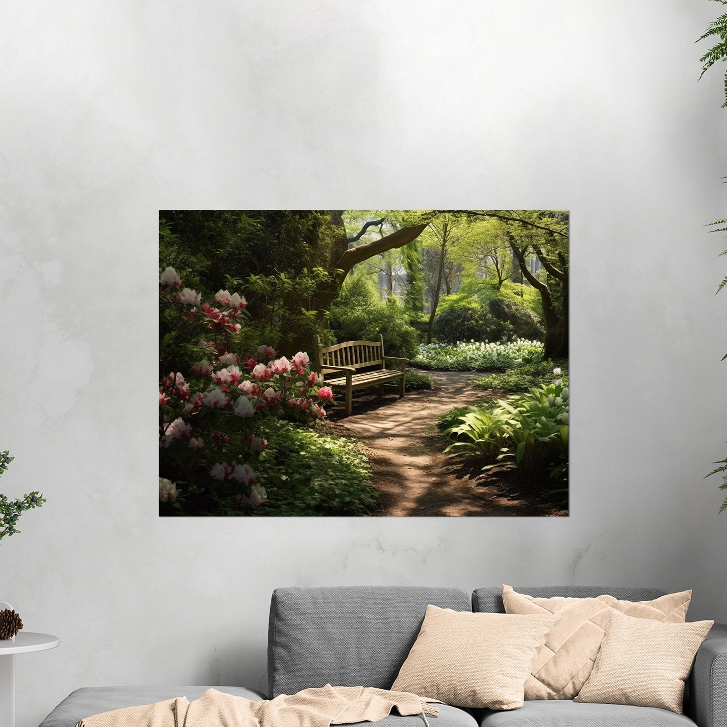 Tranquil oasis moss-covered garden path blooming azaleas serene ambience - Enchanted Garden Secluded Hideaway