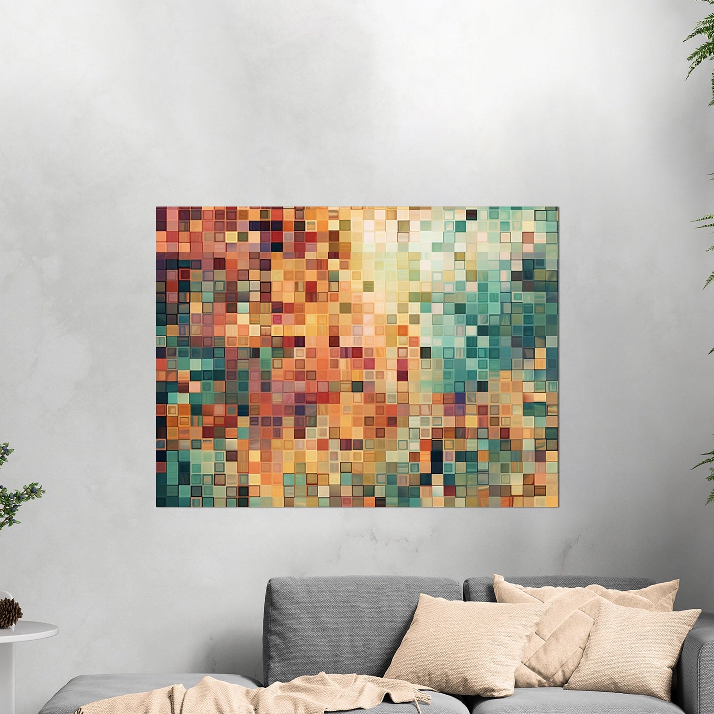 Abstract Geometric Squares Painting - Retro Pixelated Geometric Flare