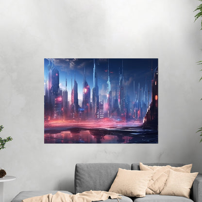 Painting of a Futuristic Cyberpunk City Skyline - Neon Metropolis Glow