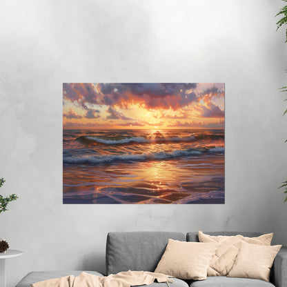 Seascape art piece capturing coastal tranquility - Coastal serenity Sunset Bliss