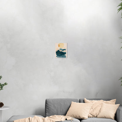 Abstract wall art featuring ocean waves, mountains, and sun - Tranquil Nature Revival