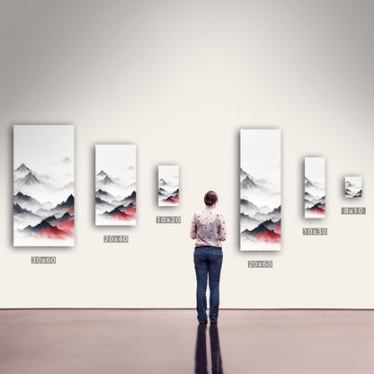 Minimalist Mountain Peaks on White Background - Ethereal Summit